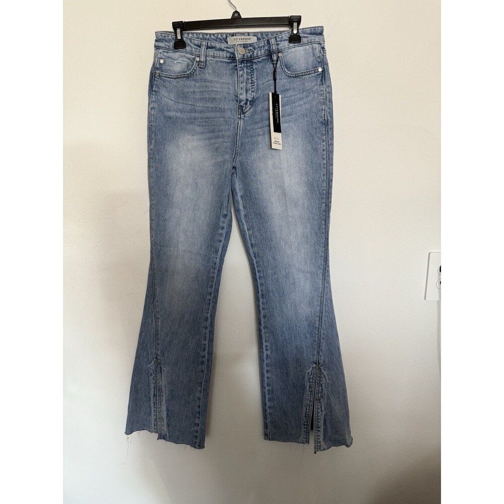 Liverpool Flare Jeans 16/33 Womens Hannah Crop Light Wash Fray Hem Bayard New